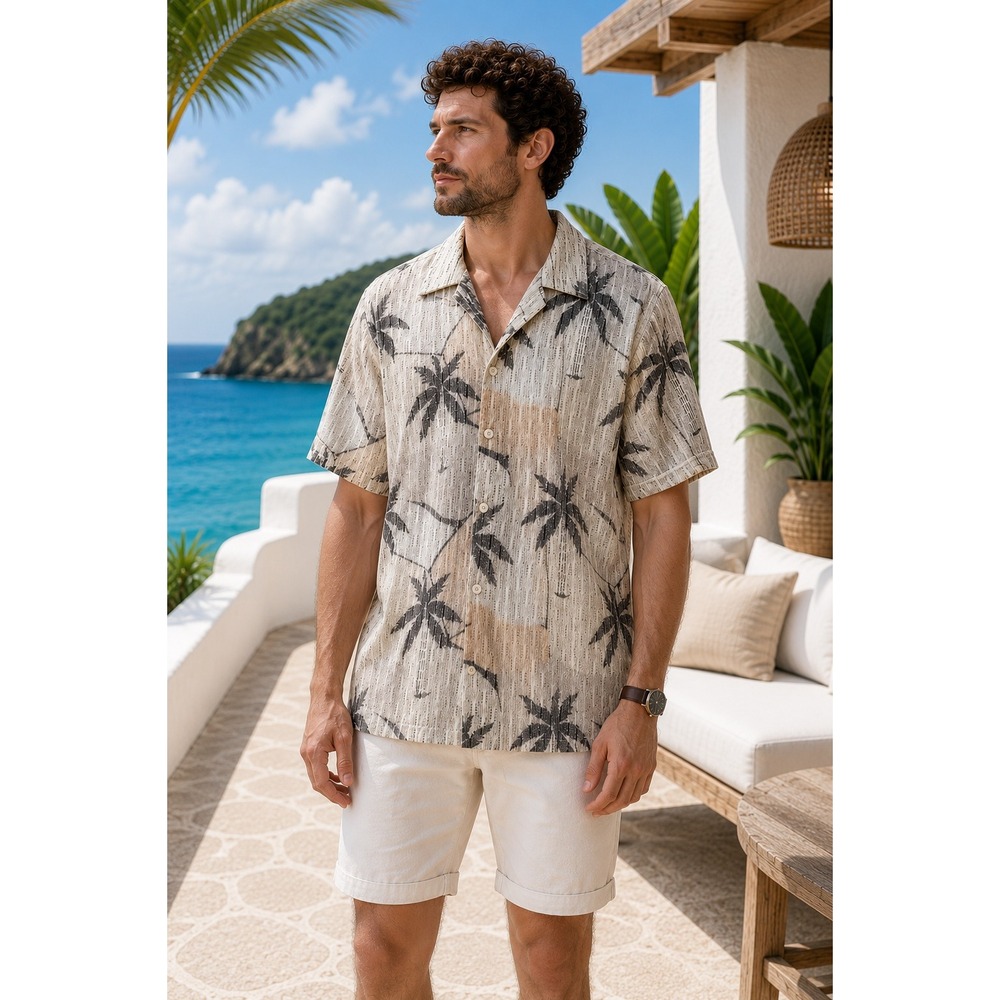Saints Studio Tropical Crochet Shirt Men L Ombre Gray Beach Open Knit Beach NWT
